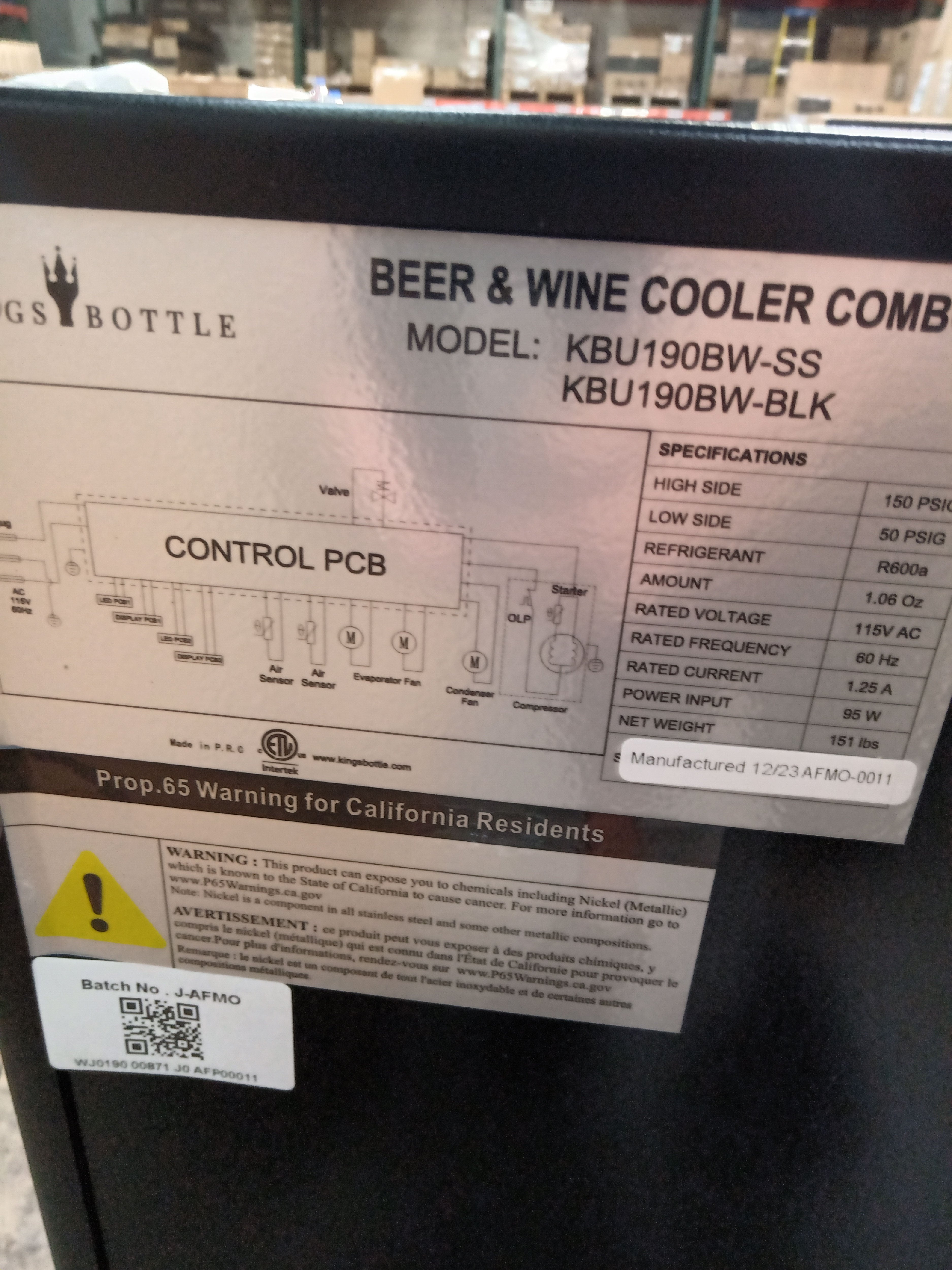 Refurbished - 36" Beer and Wine Cooler Combination with Low-E Glass Door - Stainless Steel Door