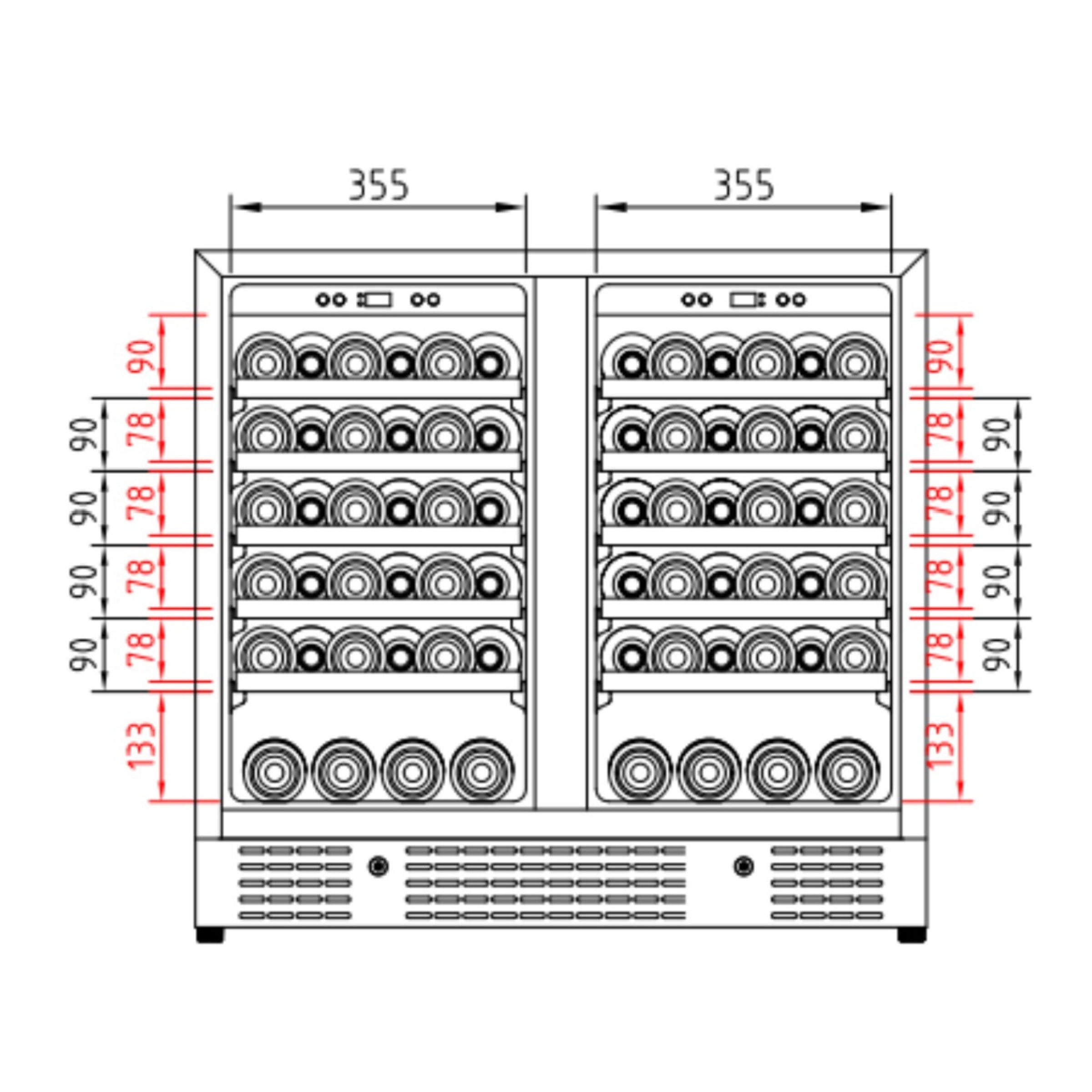 36-inch Under Bench Dual-Zone Wine Cooler with Low-E Glass Door