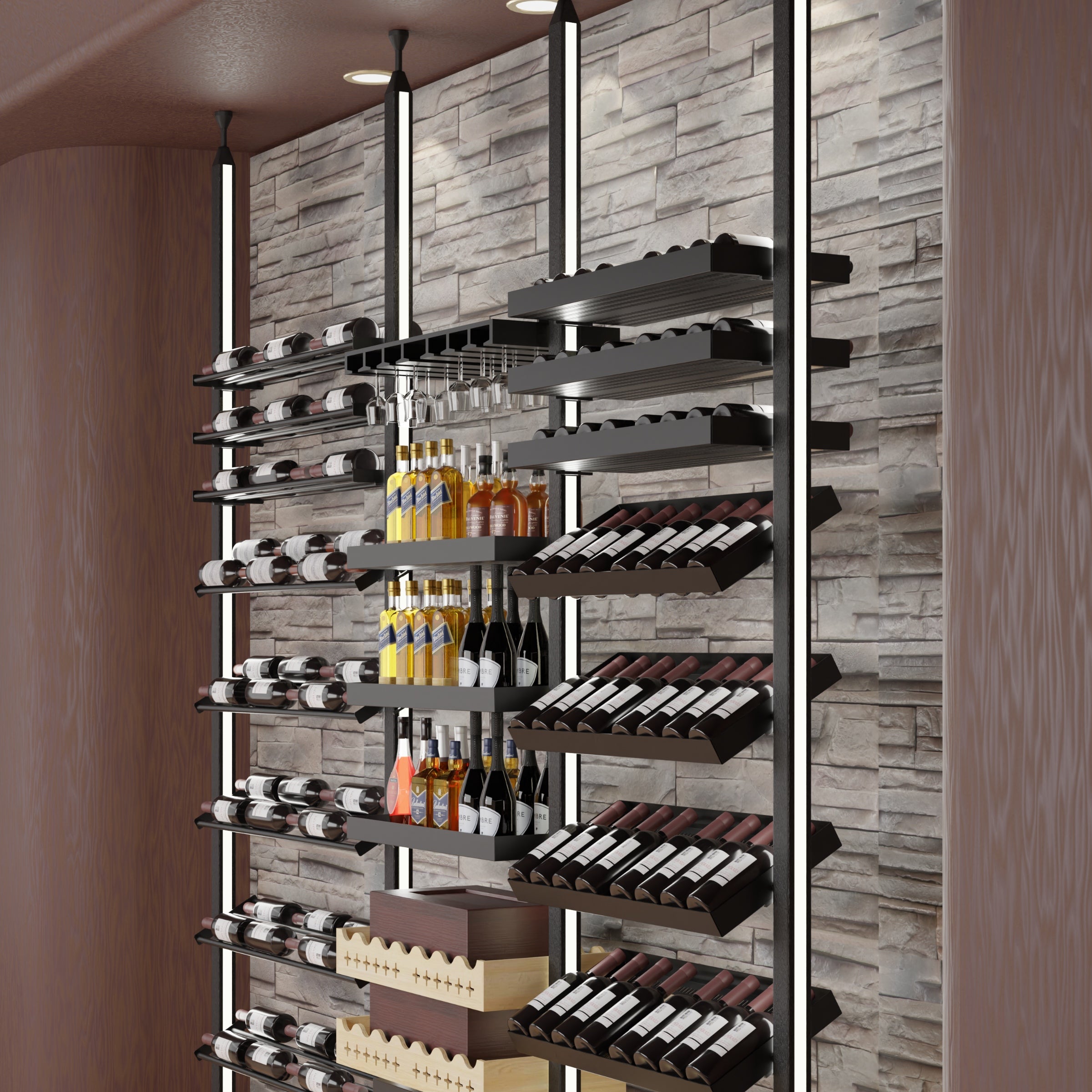 Lumi Nexus Wine Rack System - Floor-to-Ceiling & Floor-to-Wall LED Wine Storage