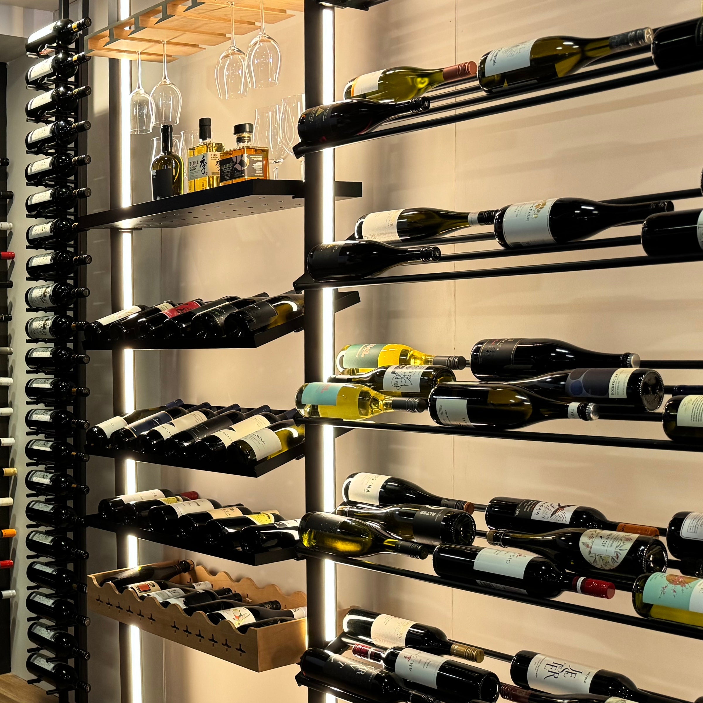Lumi Nexus Wine Rack System - Floor-to-Ceiling & Floor-to-Wall LED Wine Storage