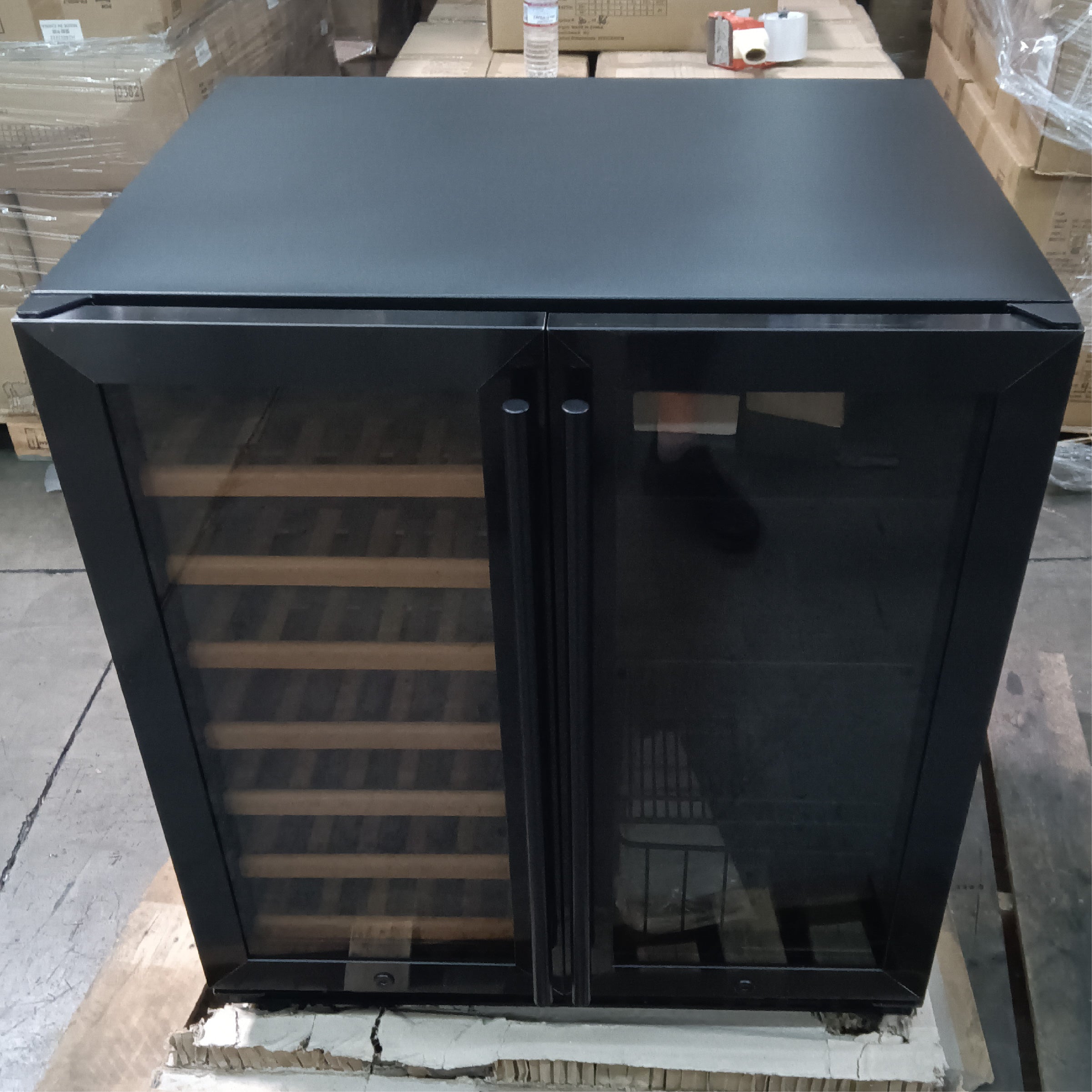 Refurbished - 30" Under Counter Low-E Glass Door Wine and Beer Cooler Combo - Glass Door With Black Frame