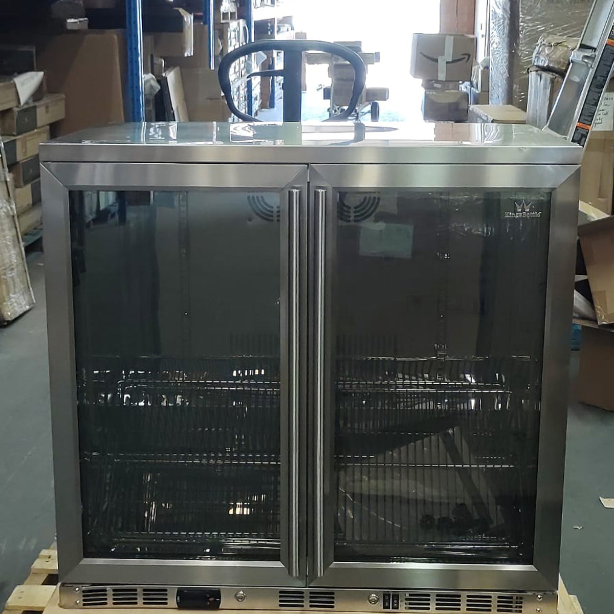 Refurbished - Heating Glass Double Door Under Counter Beverage Cooler Fridge