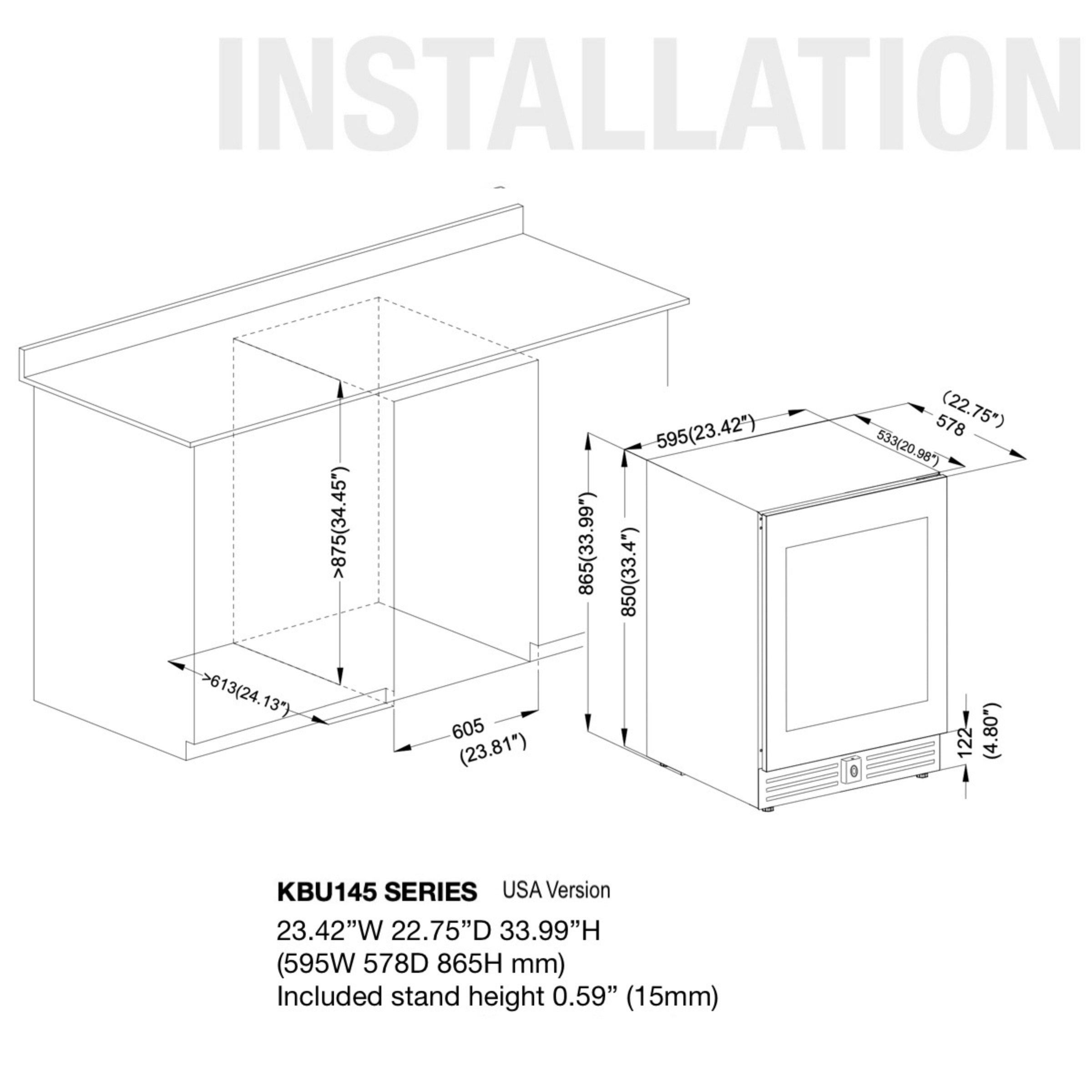 24 Inch Under Counter LOW-E Glass Door Beer Fridge