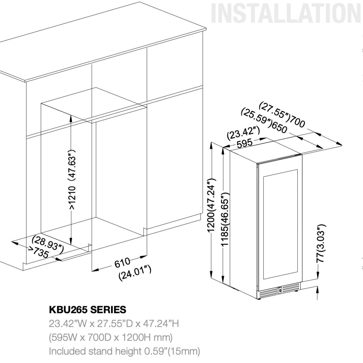 47" High Wine & Beverage Refrigerator Combo with Triple Temp. Zones