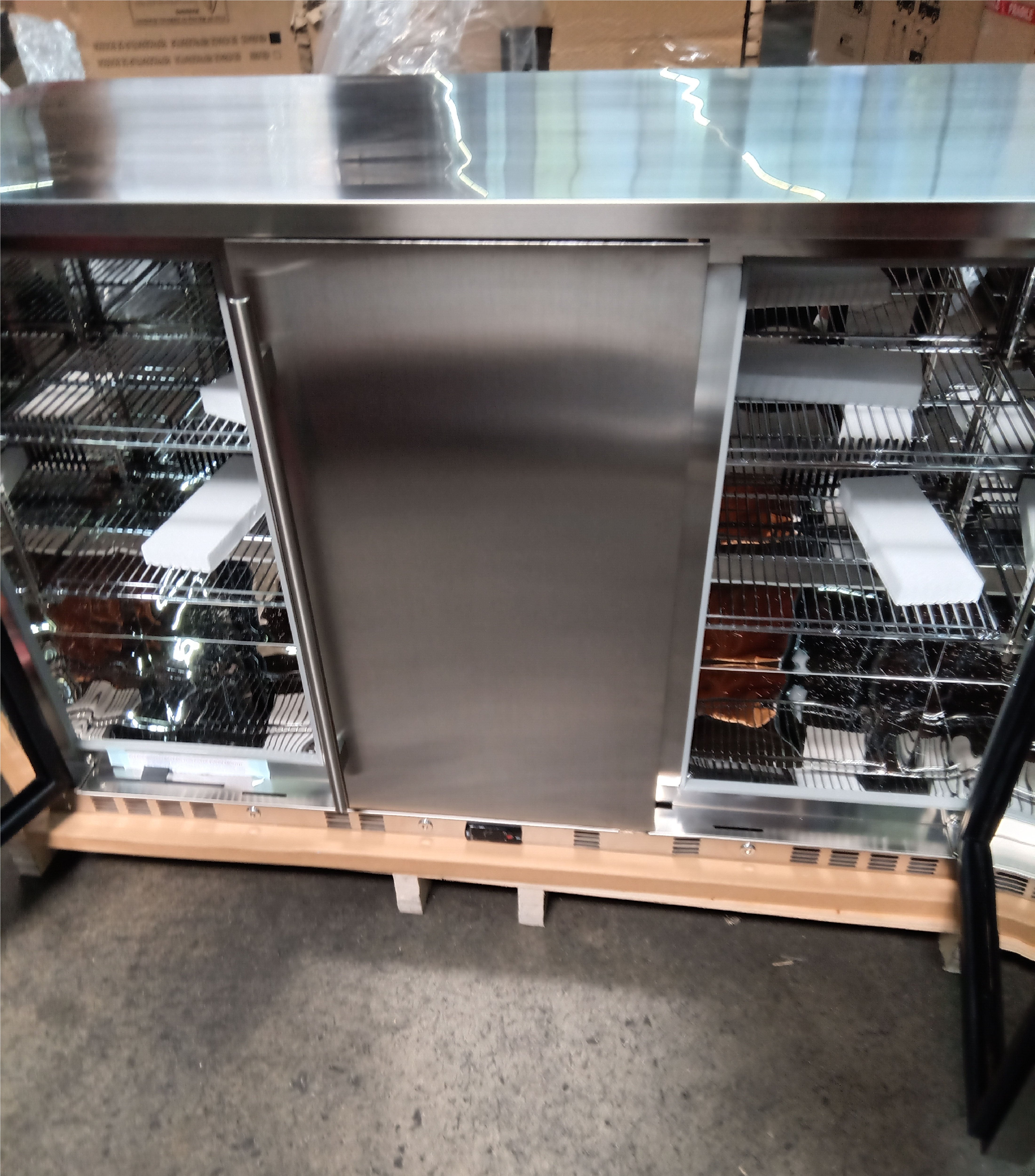 Refurbished - 53 Inch Solid 3-Door Outdoor Beverage Drinks Cooler - Stainless Steel Door