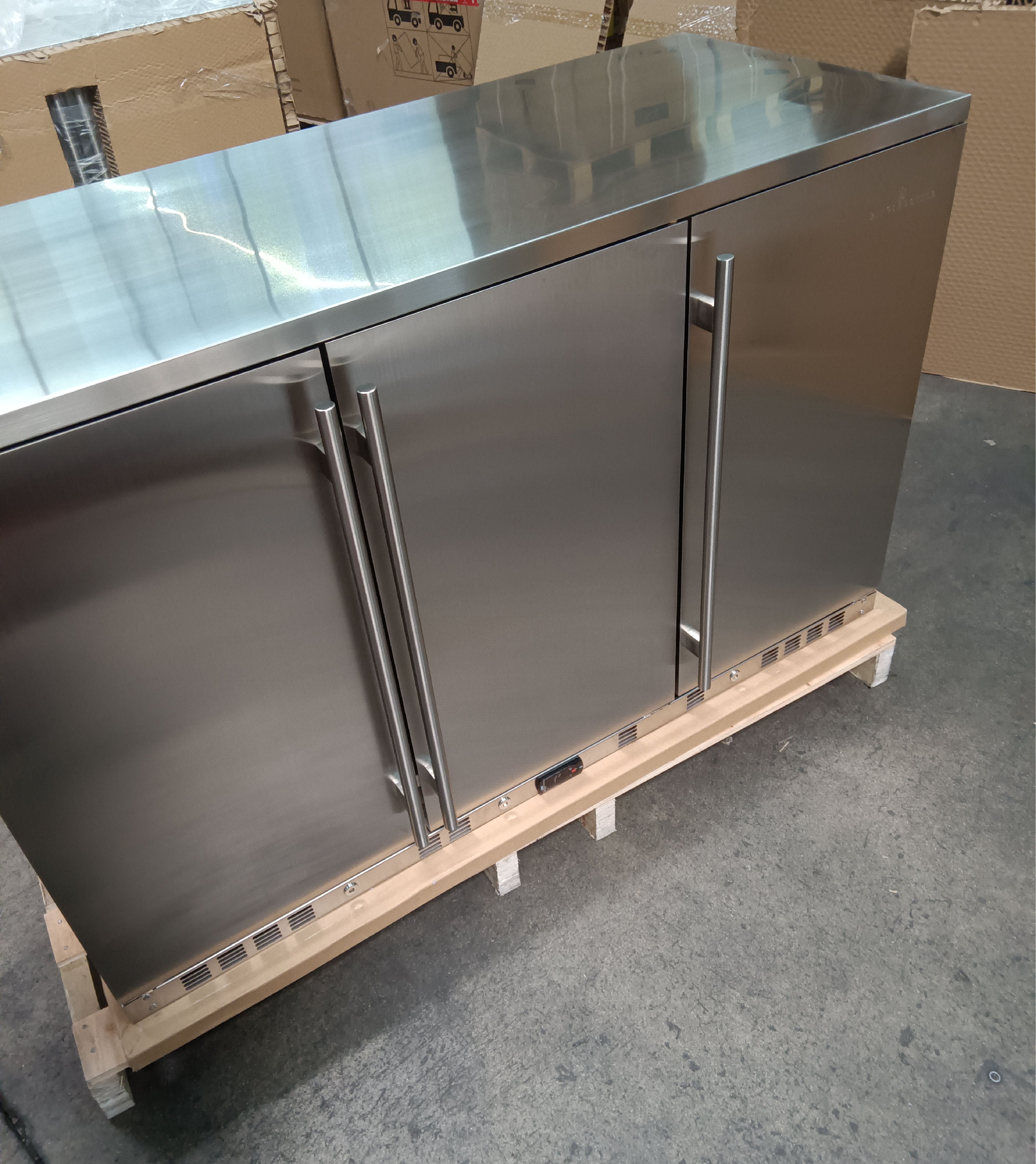Refurbished - 53 Inch Solid 3-Door Outdoor Beverage Drinks Cooler - Stainless Steel Door