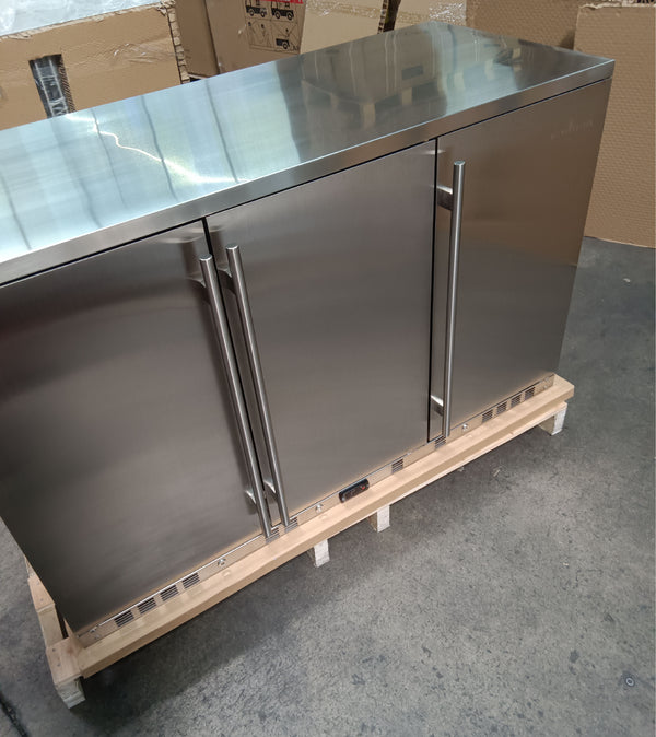 Refurbished - 53 Inch Solid 3-Door Outdoor Beverage Drinks Cooler - Stainless Steel Door