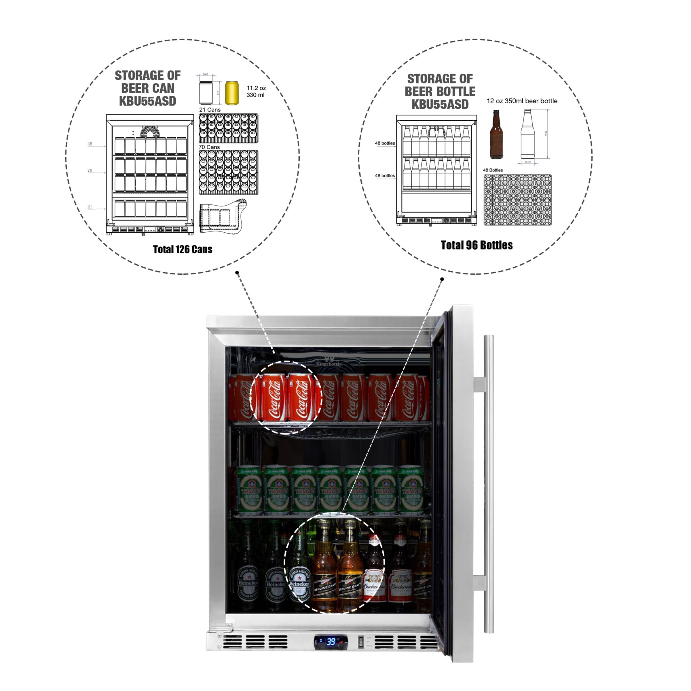 24 Inch Undercounter Beverage Cooler with Heating Glass Door