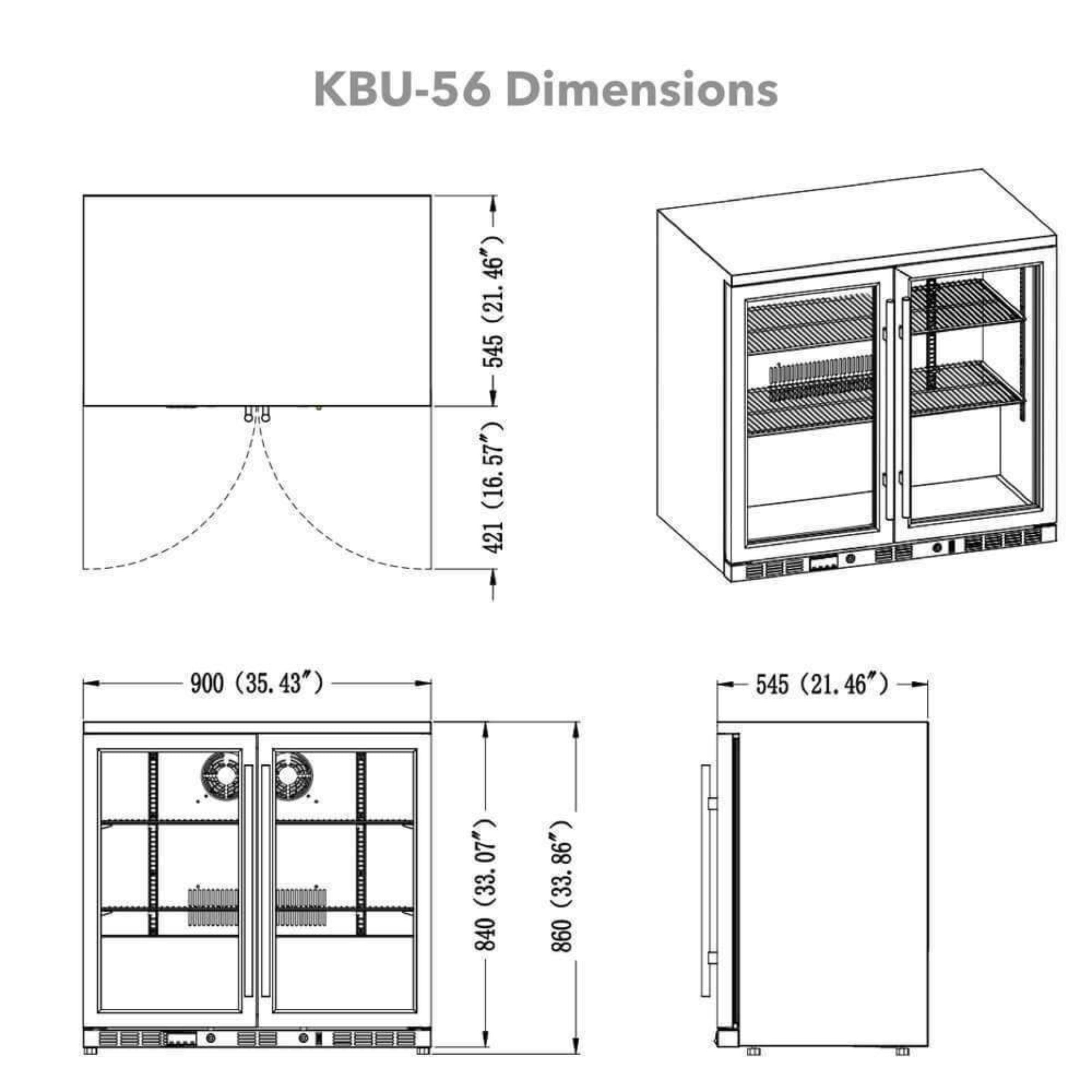 36-Inch Heating Glass Dual Door Built In Beverage Fridge