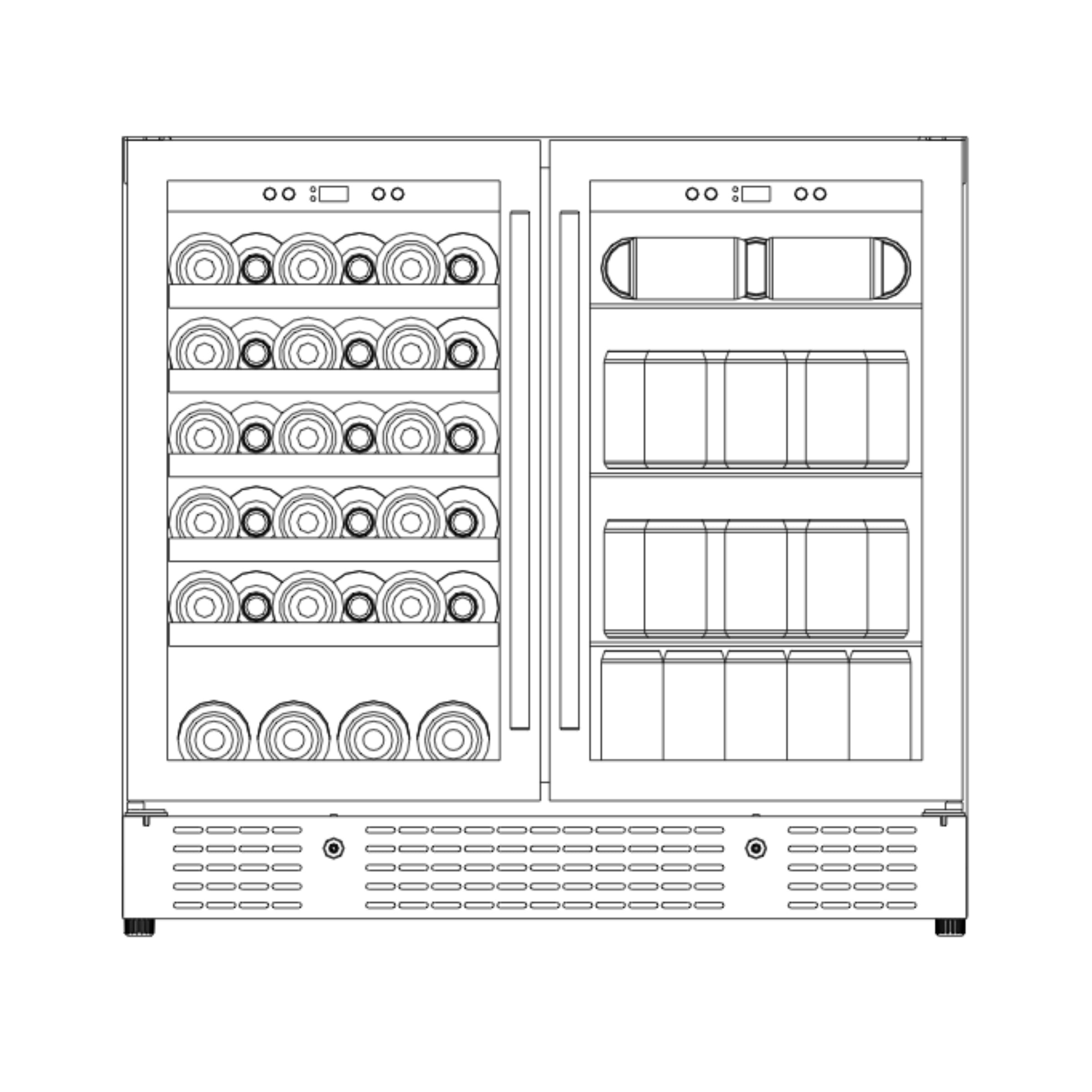 36" Beer and Wine Cooler Combination with Low-E Glass Door