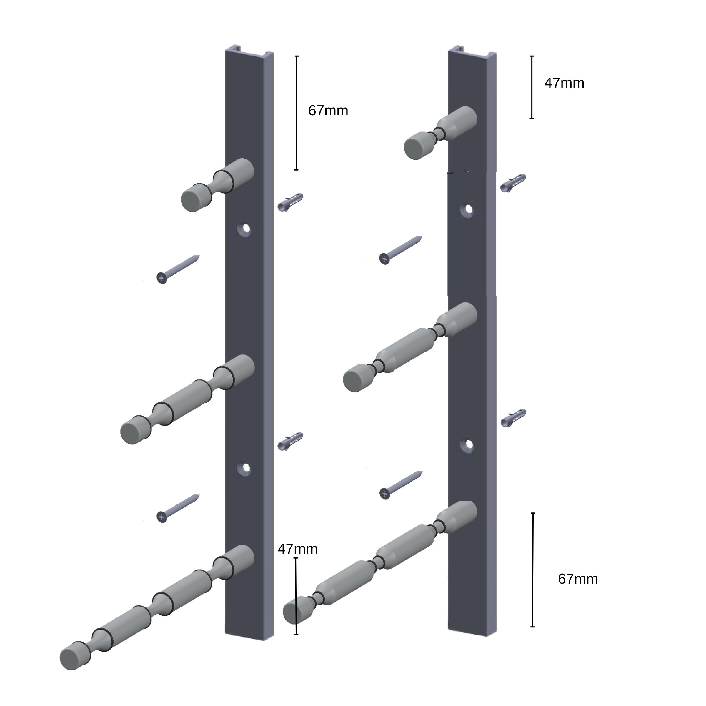 Offset Rack Wall-Mounted Metal Rail Wine Rack with Offset Pegs