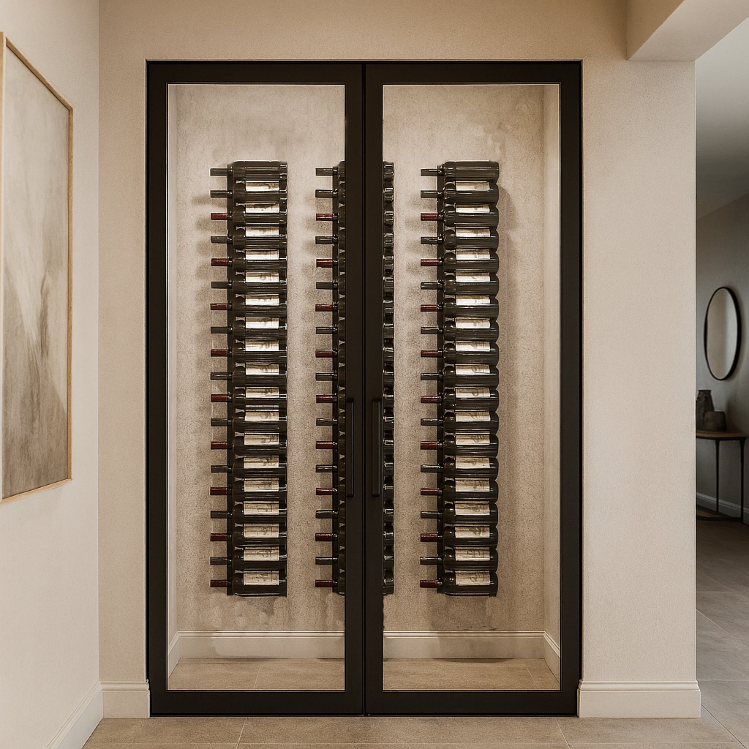Wall-Mounted Metal Rail Wine Rack with Offset Pegs