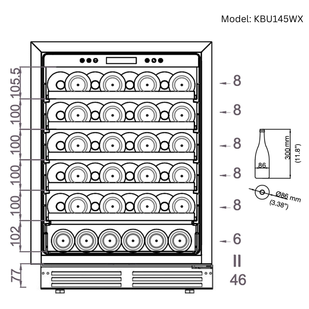 24 Inch Under Counter LOW-E Glass Door Single Zone Wine Cooler