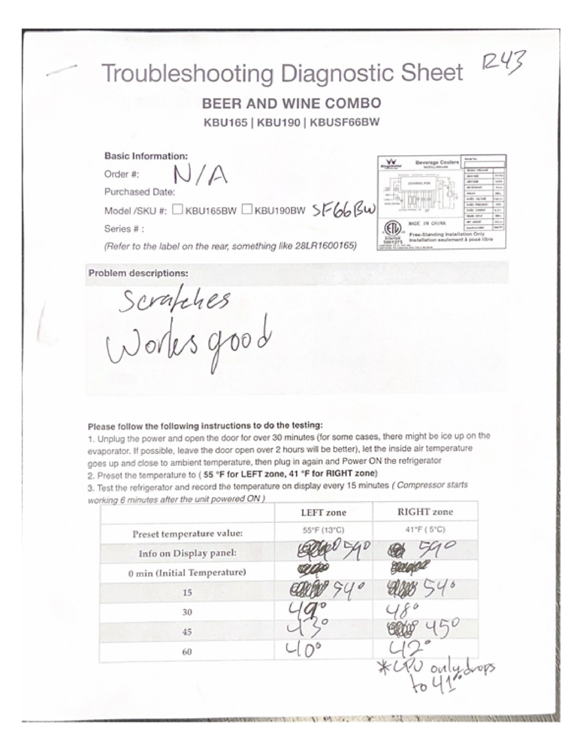 Refurbished - 30" Under Counter Low-E Glass Door Wine and Beer Cooler Combo - Glass Door With Black Frame