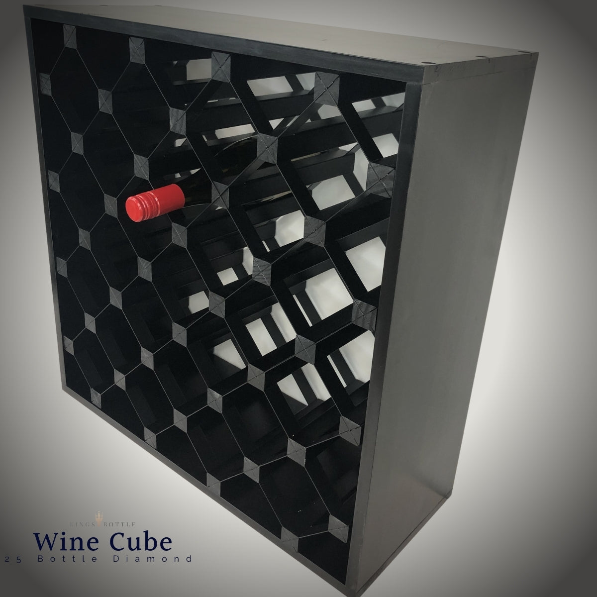 25 Bottle Diamond Cube Wine Rack – Black Onyx and Natural Finishes | 18mm Thick