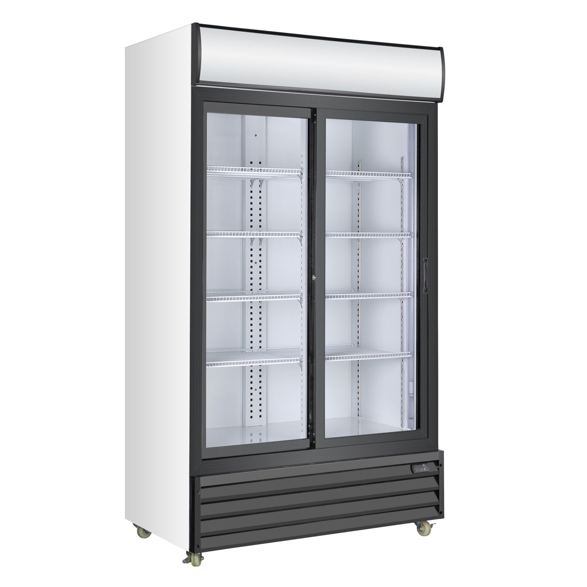 Double Sliding Door Display Beverage Cooler Refrigerator